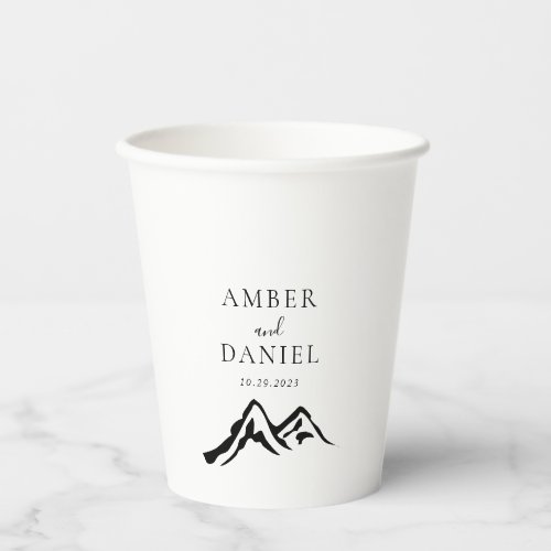 Black and White Mountain Calligraphy Wedding Paper Cups
