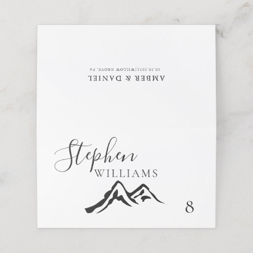 Black and White Mountain Calligraphy Wedding Place Card