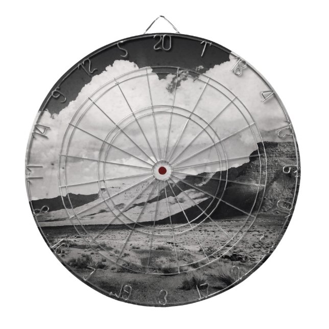 Black and White Mountain Landscape Photo Game Room Dart Board (Front)