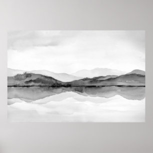 Black and White Mountain Reflections Poster