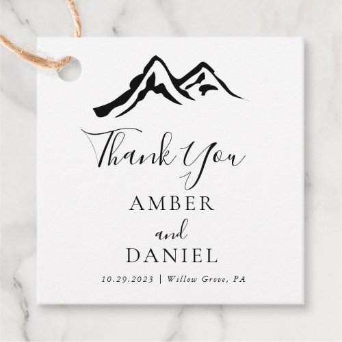 Black and White Mountain Wedding Thank You Favor Tags