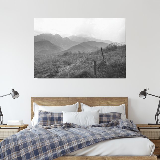 Black and white mountains canvas. canvas print (Insitu(Bedroom))