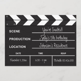 Black and White Movie Clapboard Birthday Invites