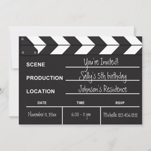 Black and White Movie Clapboard Birthday Invites