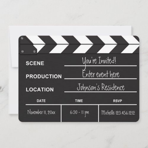 Black and White Movie Clapboard blank invites