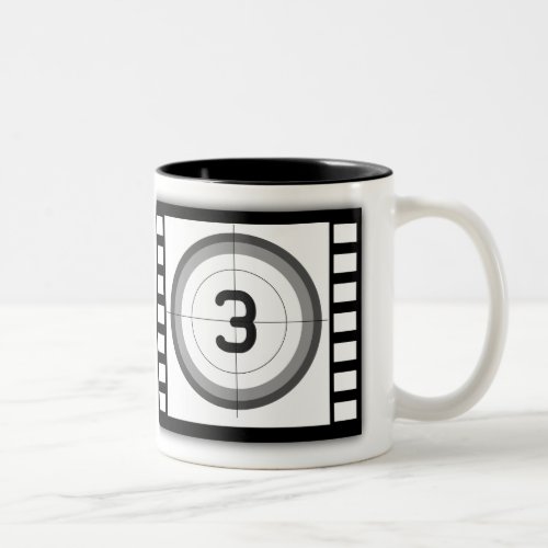 BLACK AND WHITE MOVIE FRAME COUNTDOWN Two_Tone COFFEE MUG