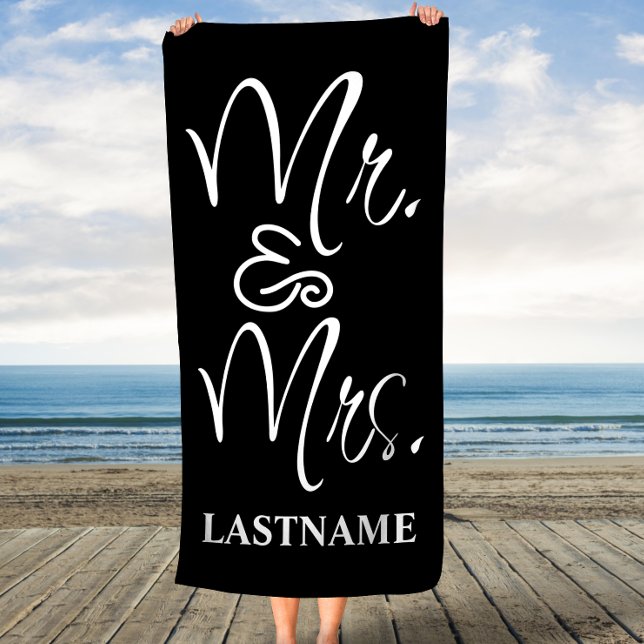 Black and White Mr. and Mrs. Beach Towel (Creator Uploaded)