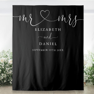 Black And White Mr And Mrs Heart Script Wedding Tapestry