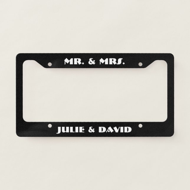 Black and White Mr. and Mrs. License Plate Frame (Front)