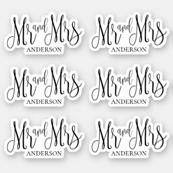 Black And White Mr And Mrs. Modern Wedding Script Sticker by RemioniArt at Zazzle