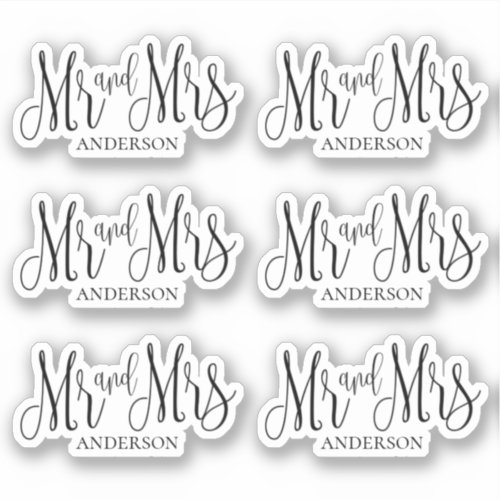 Black and white mr and mrs Modern wedding script Sticker