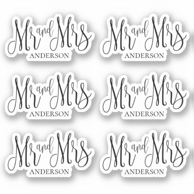 Black and white mr and mrs. Modern wedding script Sticker (Front)