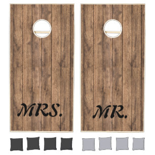 Black and White MR. And MRS. Monogram Wedding Gift Cornhole Set