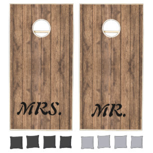 Black and White MR. And MRS. Monogram Wedding Gift Cornhole Set
