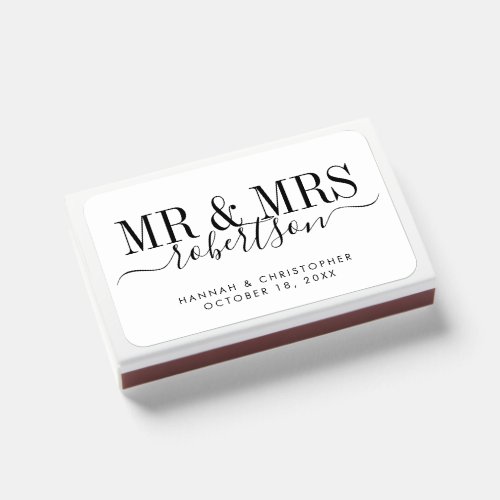 Black and White Mr and Mrs Personalized Wedding Matchboxes