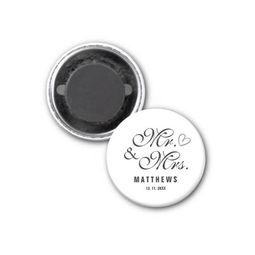 Black and white Mr and Mrs Wedding Monogram Magnet