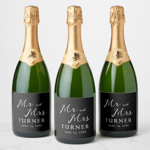 Black and White Mr and Mrs Wedding Sparkling Wine Label