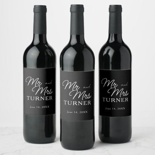 Black and White Mr and Mrs Wedding Wine Label