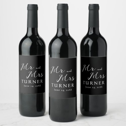 Black and White Mr and Mrs Wedding Wine Label