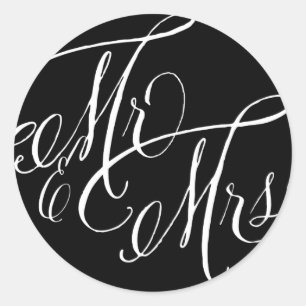 Black and White Mr. & Mrs. Elegant Script Wedding Classic Round Sticker