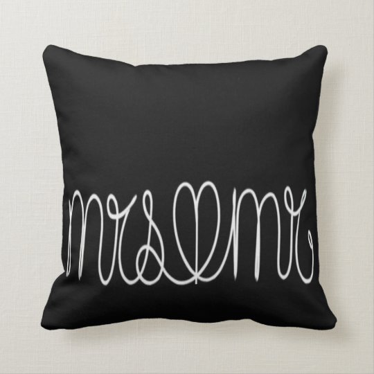 Black and White Mrs and Mr Couple Pillow