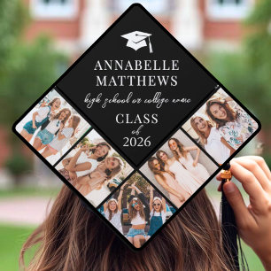 Black And White Multi Photo Graduation Cap Topper