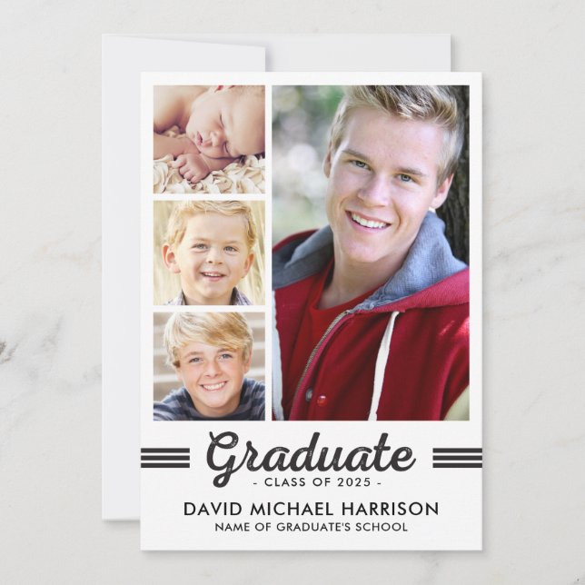 Black and White Multi-Photo Graduation Party Invitation (Front)