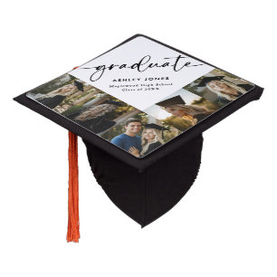 Black And White Multi Photo Modern Graduation Cap Topper