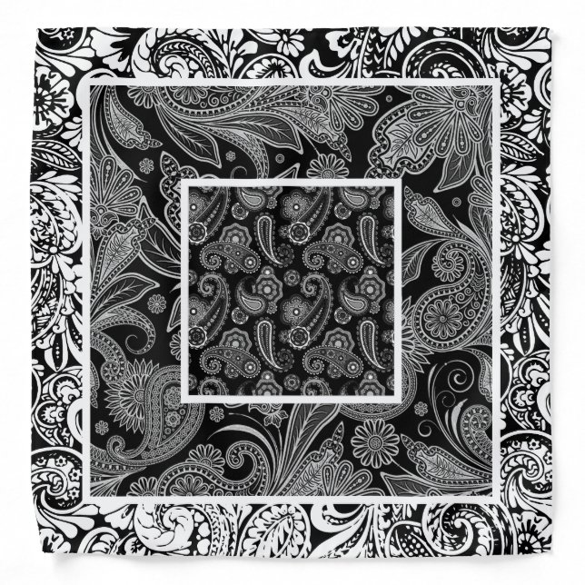 Black and White Multiple Paisley Bandana (Front)