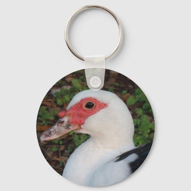 Black and White Muscovy Duck Hen Keychain (Front)