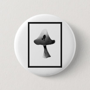 Black and White Mushroom Illustration Cartoon Button