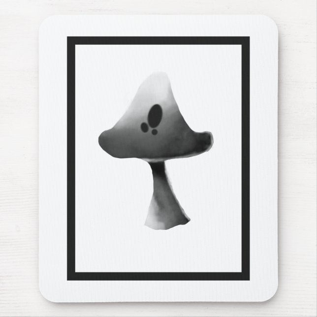 Black and White Mushroom Illustration Cartoon Mouse Pad (Front)