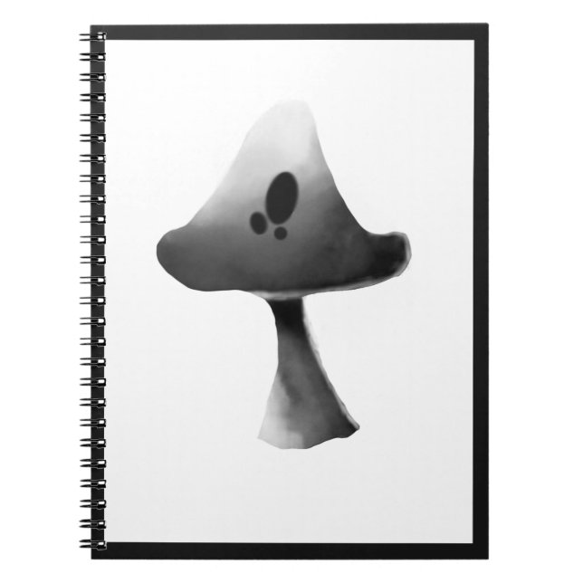 Black and White Mushroom Illustration Cartoon Notebook (Front)