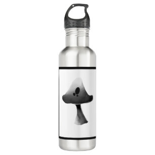 Black and White Mushroom Illustration Cartoon Stainless Steel Water Bottle
