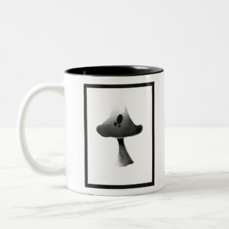 Black and White Mushroom Illustration Cartoon Two-Tone Coffee Mug