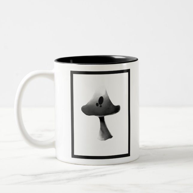 Black and White Mushroom Illustration Cartoon Two-Tone Coffee Mug (Left)