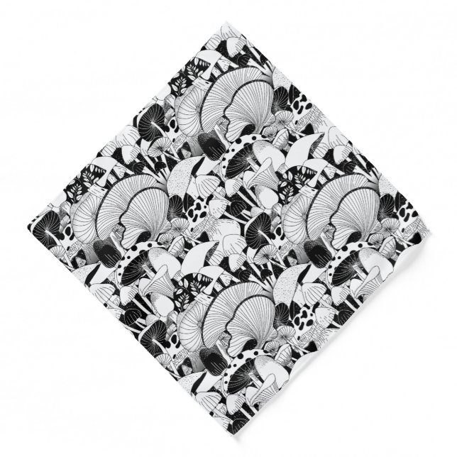 Black and White Mushrooms Bandana (Front)