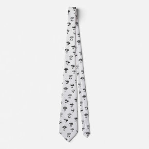 Black and White Mushrooms Neck Tie