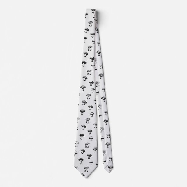 Black and White Mushrooms Neck Tie (Front)
