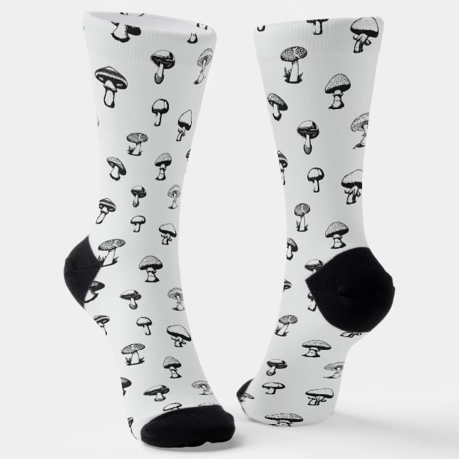 Black and White Mushrooms Socks (Angled)