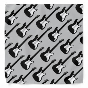 Black and white music guitar print bandana