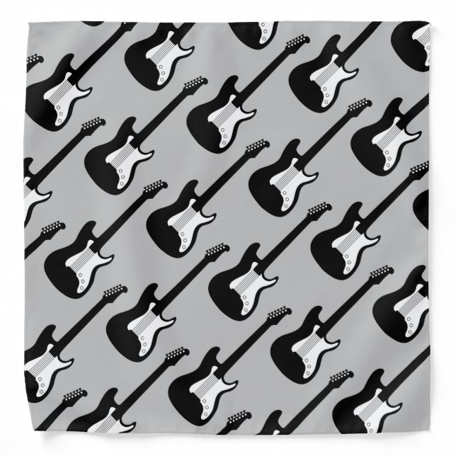 Black and white music guitar print bandana (Front)