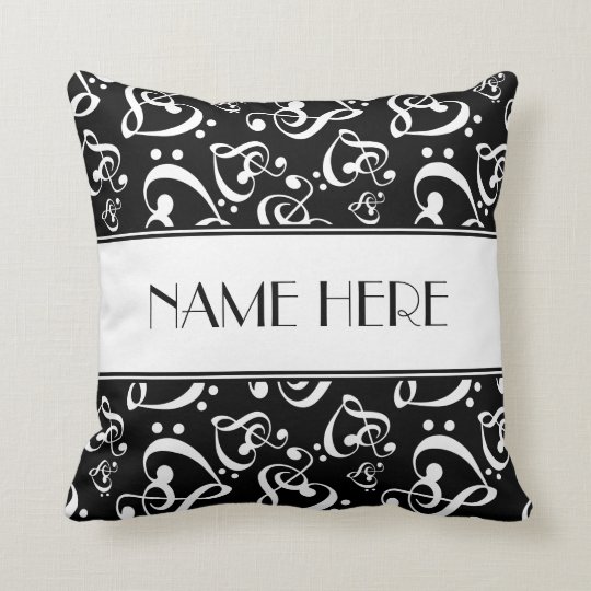 Black And White Music Hearts Custom Throw Pillow Zazzle Com