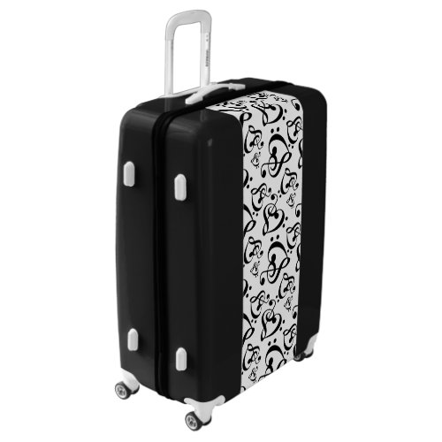 Black And White Music Hearts Luggage