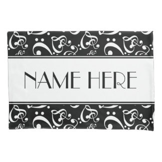 Black And White Music Hearts Pattern Pillow Case