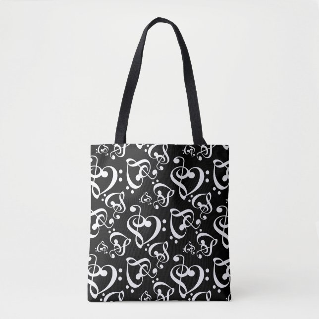Black And White Music Hearts Pattern Tote Bag (Front)