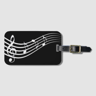 black and white music melody luggage tag