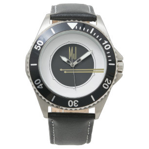 Black and White Music Modern Cool Drums Monogram Watch