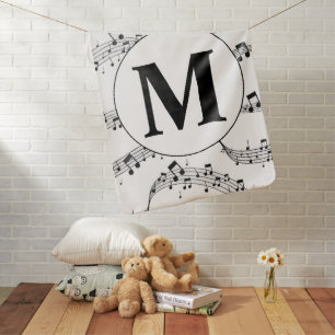 Black and White Music Note Monogram  Baby Blanket
