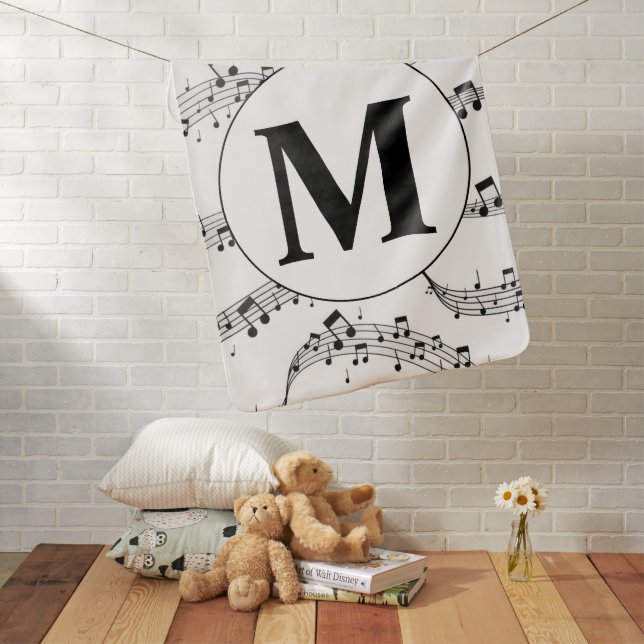 Black and White Music Note Monogram  Baby Blanket (In Situ)